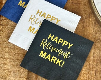 Personalized Retirement Napkins: Foil Stamped Party Cocktail Decor
