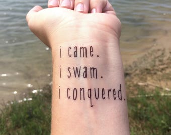 Swimming Temporary Tattoo: I Came Swam Conquered - Water Sport - ink