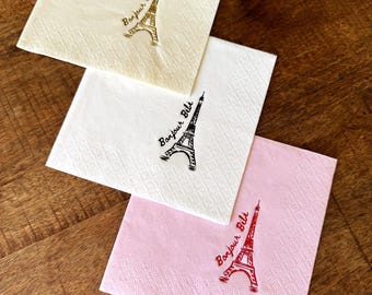 Babyparty-Servietten – Bonjour Bébé – Pariser Thema – Dekor mit Folienprägung