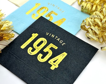 70th Birthday Decorations, Seventieth Party Napkins, Vintage 1954, Table Decor, Hot Foil Stamped 70th Birthday Cocktail Napkins