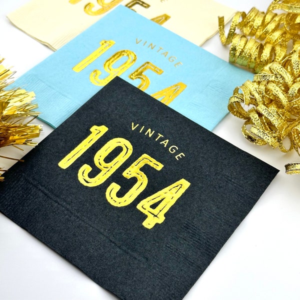 70th Birthday Decorations, Seventieth Party Napkins, Vintage 1954, Table Decor, Hot Foil Stamped 70th Birthday Cocktail Napkins