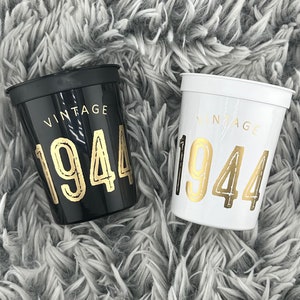 80th Birthday Cups, Vintage 1944, Eightieth Birthday Decorations, Stadium Cups, Drinkware, Table Decor