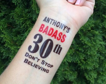 BadXss 30th, 30th Birthday, Temporary Tatoo, Fake Tattoo, Don't Stop Believing, Party Favor, 30th Birthday Party, Party Idea, Party Decor
