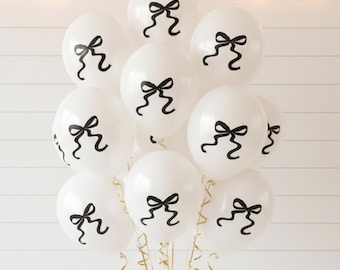 White Balloons with Black Bows: Coquette Party Decorations