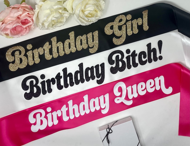 Retro Birthday Sash: 70s Font - Glitter or Solid Vinyl - Satin - Gift Box Included image 5