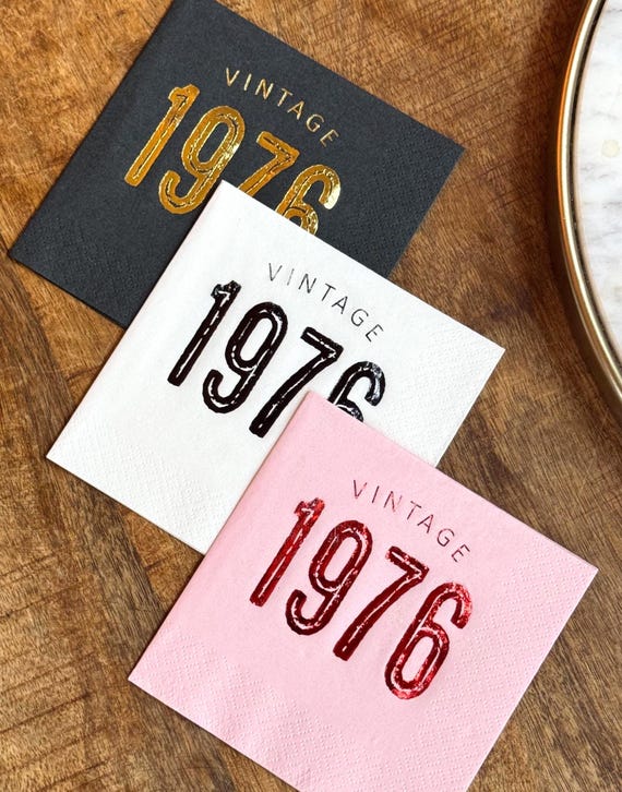 50th Birthday Napkins:  Vintage 1976 - Party Decorations - Various Colors - Set of 20+