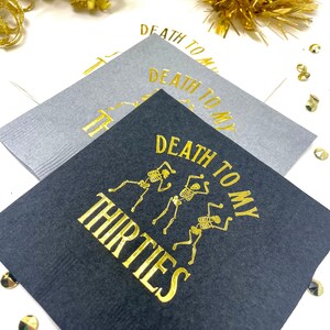 Death To My Thirties, 40th Birthday Stadium Cups, 40th Birthday Decorations, Fortieth Party Cups, Black with Gold Font, Dancing Skeletons image 3