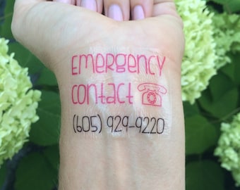 Safety ID, Emergency, Contact Information, If Lost, Please Call, Theme Park, ID Sticker, Fake Tattoo, Temporary Tattoo, Family Vacation