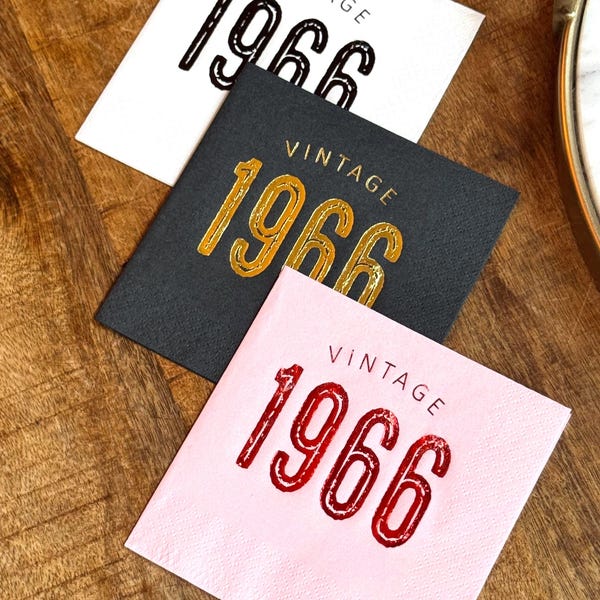60th Birthday Napkins:  Vintage 1966 - Party Decorations - Various Colors - Set of 20+