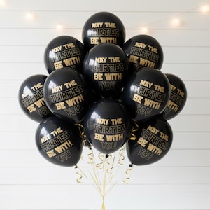 30th Birthday Balloons: Black & Gold Party Decorations- Galactic Celebration