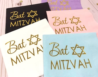 Bat Mitzvah, Bat Mitzvah Decoration, Bat Mitzvah Decor, Bat Mitzvah Napkins, Bat Mitzvah Beverage Napkins, Mazel Tov, Multi Color,