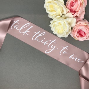 30th Birthday Sash – Talk Thirty to Me Party Sash with Custom Ribbon & Font Colors, Gift-Boxed Milestone Birthday Accessory