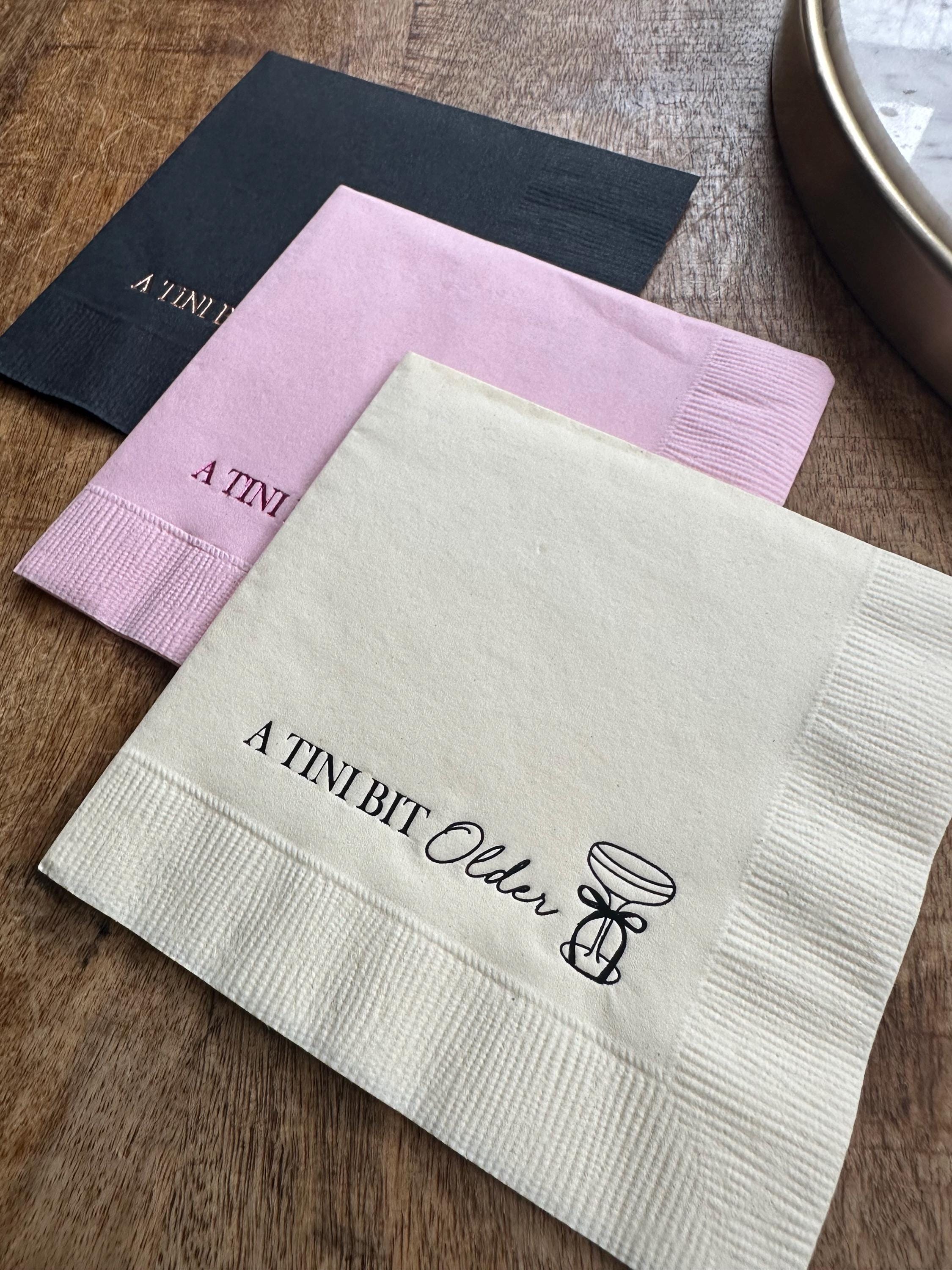 A Tini Bit Older Napkins, Martini Themed Birthday Party Cocktail Napkins, Birthday Napkins, Hot Foil Stamped Beverage Napkin