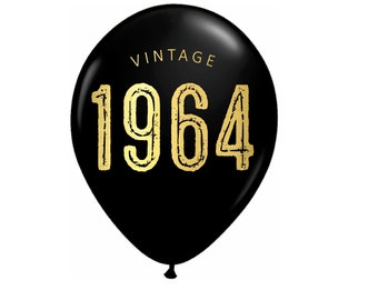 60th Birthday Decorations, 60th Balloons, Vintage 1964, Birthday Party Balloons, 12 inch Black Latex Balloons,