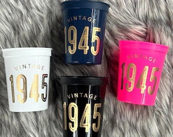 80e verjaardagsfeestje - vintage kopjes 1945 - 80e verjaardag bekers - 16oz herbruikbaar - tachtigste feestartikelen en decoraties