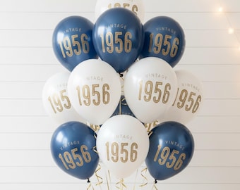 Palloncini per il 70° compleanno Vintage 1956 — Decorazioni per feste in lattice per traguardi importanti — Nero Blu navy Bianco