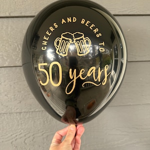 Cheers and Beers 50th Birthday Balloons Black Gold Party Decor Milestone Gift for Him image 6