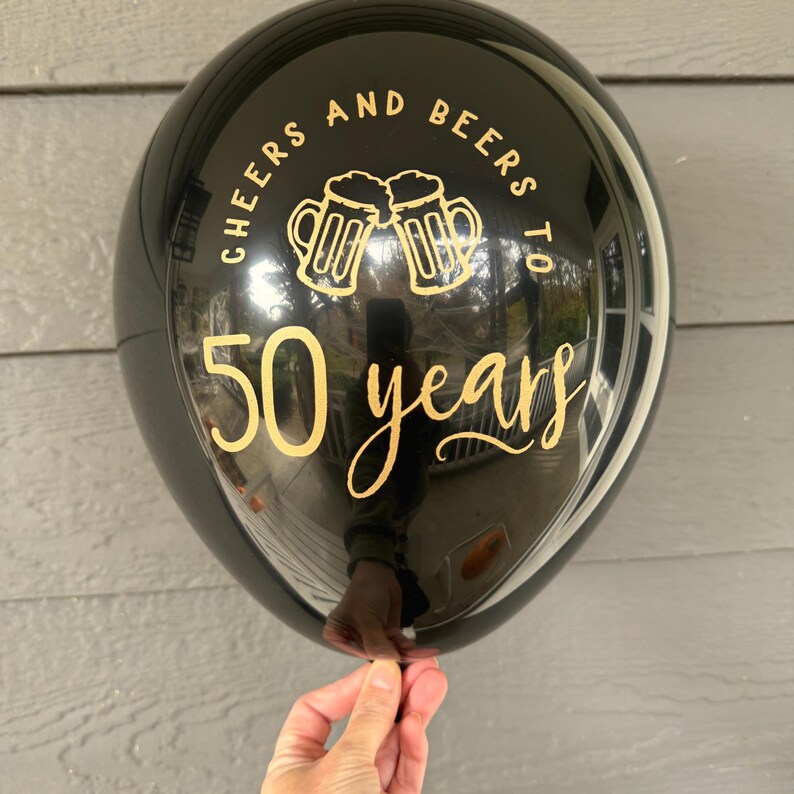 Cheers and Beers 50th Birthday Balloons Black Gold Party Decor Milestone Gift for Him image 6