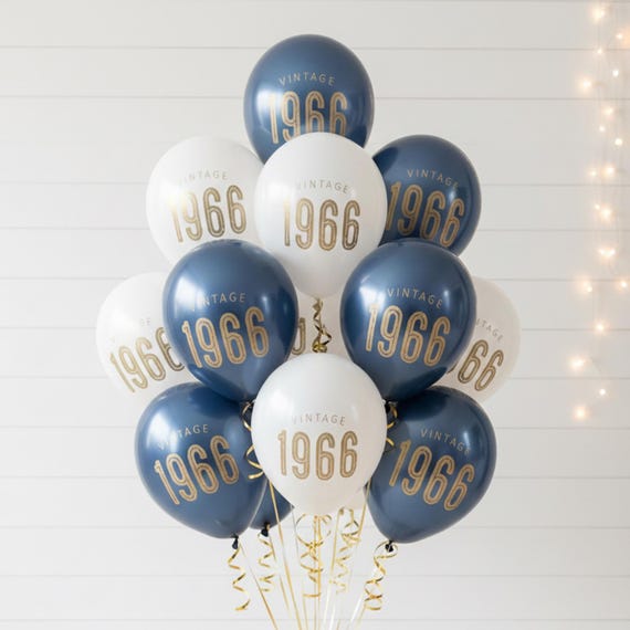 60th Birthday Balloons - Vintage 1966 — Latex - 60th Party Decorations — Black Navy White