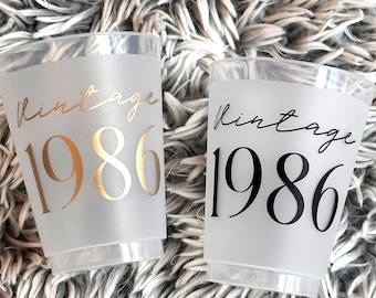 40th Birthday Cups Vintage 1986 - Frosted Party Cocktail Cup, Milestone Celebration Decor