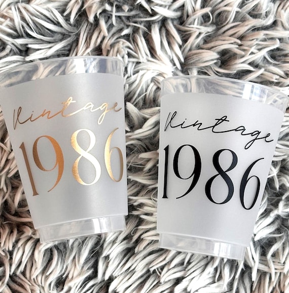 40th Birthday Cups Vintage 1986 - Frosted Party Cocktail Cup, Milestone Celebration Decor