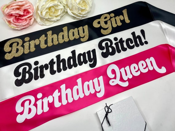 Retro Birthday Sash: 70s Font - Glitter or Solid Vinyl - Satin - Gift Box Included