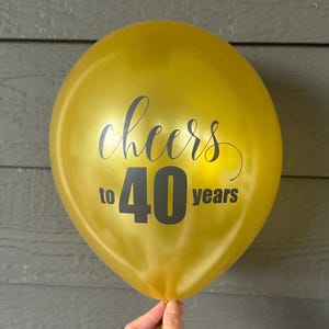 Cheers to 40 Years Balloons | 12 Inch Gold Latex 40th Birthday Decor | Milestone Celebration Party Decorations with Black Font
