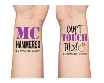 Bachelorette Tattoos, MC Hammered, Cant Touch This, 90's Bachelorette Party Theme, Bachelorette Temporary Tattoo, Hen Party Tattoo,