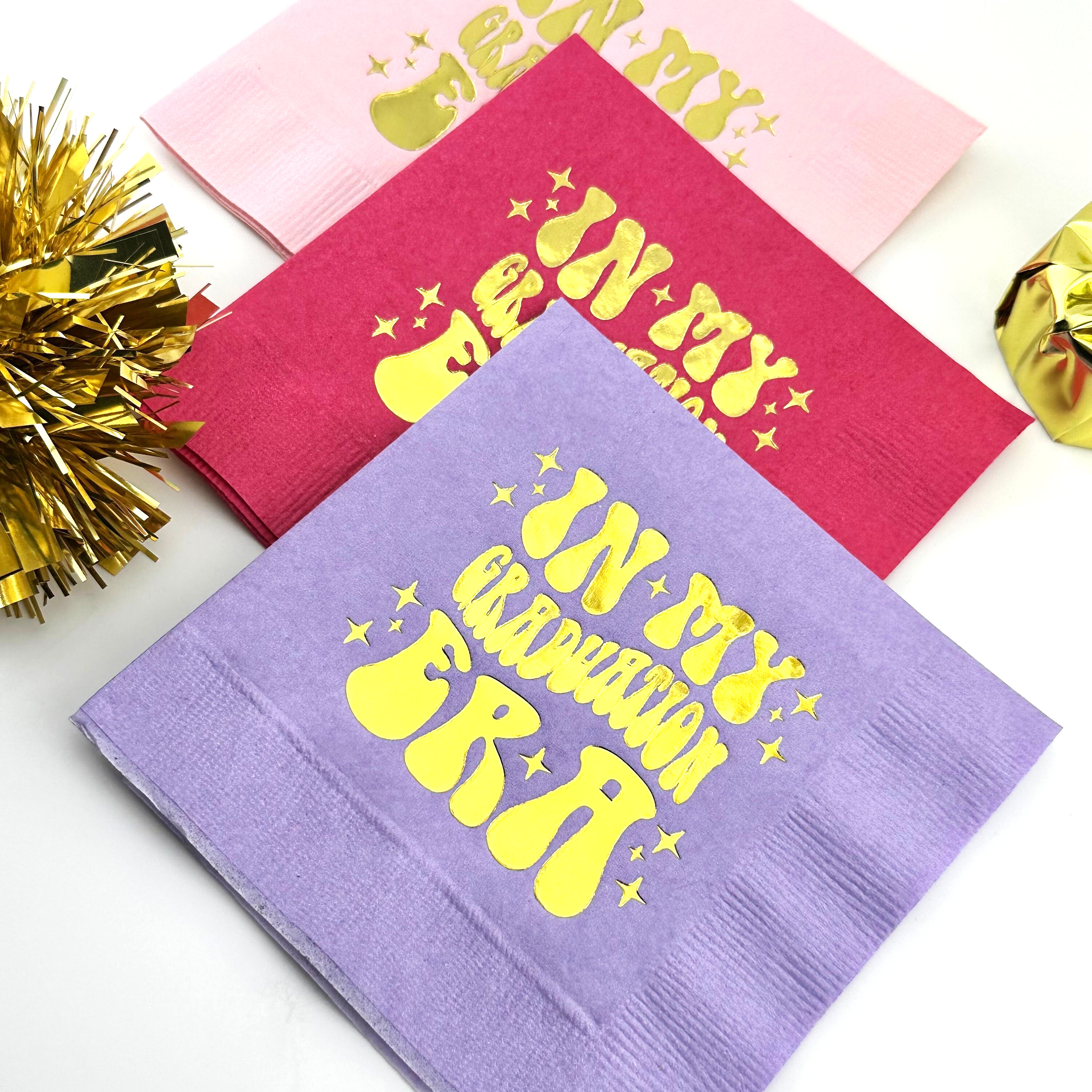 In My Graduation ERA Napkins for Her, Class of 2025 Cocktail & Open House Beverage Party Napkins, Grad Era Theme