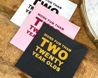 Servilletas de cóctel para 40 cumpleaños: decoración de fiesta con estampado de aluminio - Juego de 20