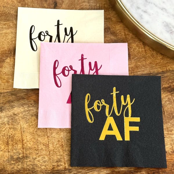 Tovaglioli da cocktail con stampa a caldo Forty AF - Decorazioni per feste di 40° compleanno - Set da 20