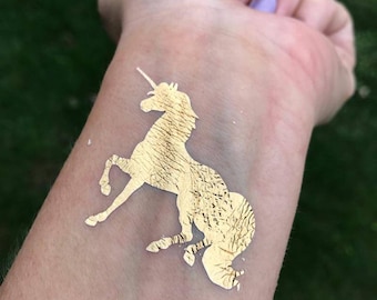 Unicorn Tattoo, Gold Unicorn Tattoo, Foil, Gold, Metallic Tattoos, Unicorn Party, Party Favor, Girl's Birthday Favor, Favor Bag, Flash Tat