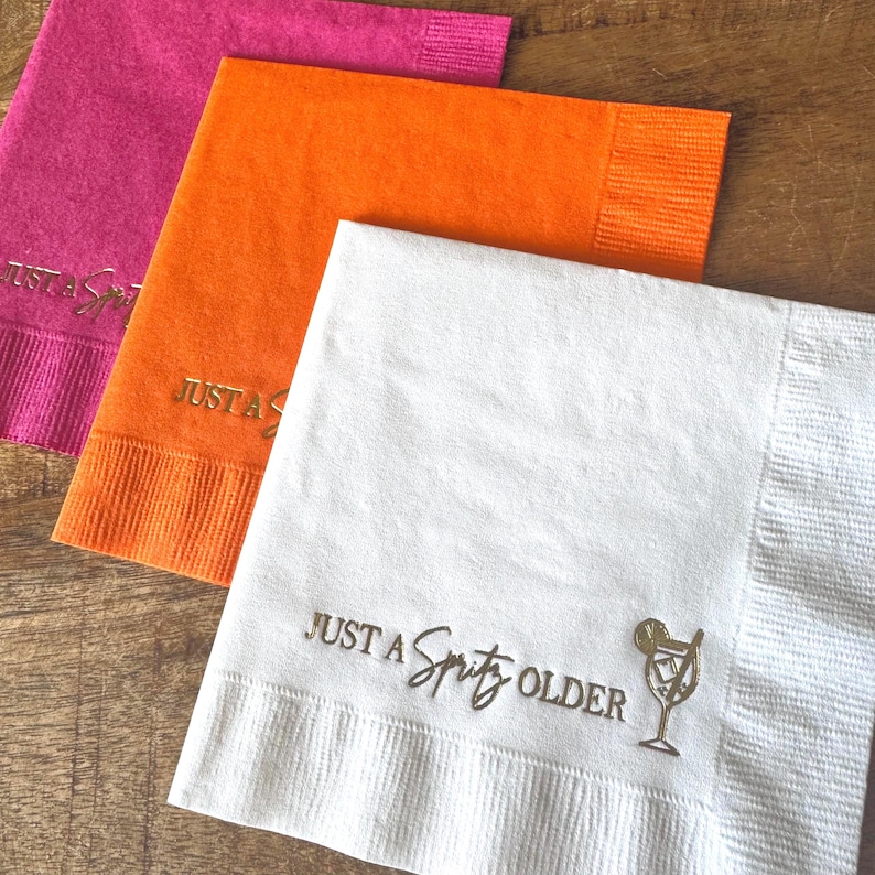 Just A Spritz Older Cocktail Napkins — Aperol Spritz - Birthday Party Decor Foil Stamped image 7