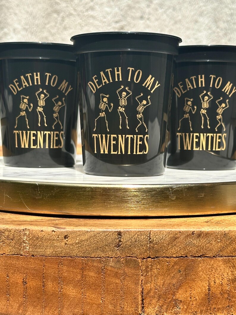 Death to My Twenties 30th Birthday Cups — Black Gold 16oz Stadium Cups image 6