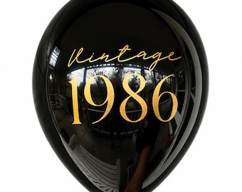 Vintage 1986 40th Birthday Balloons, Black and Gold Latex Decorations