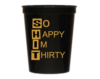 16-Pack Black Plastic Tumbler Cups for 30th Party, Cheers to 30 Years (16 oz)