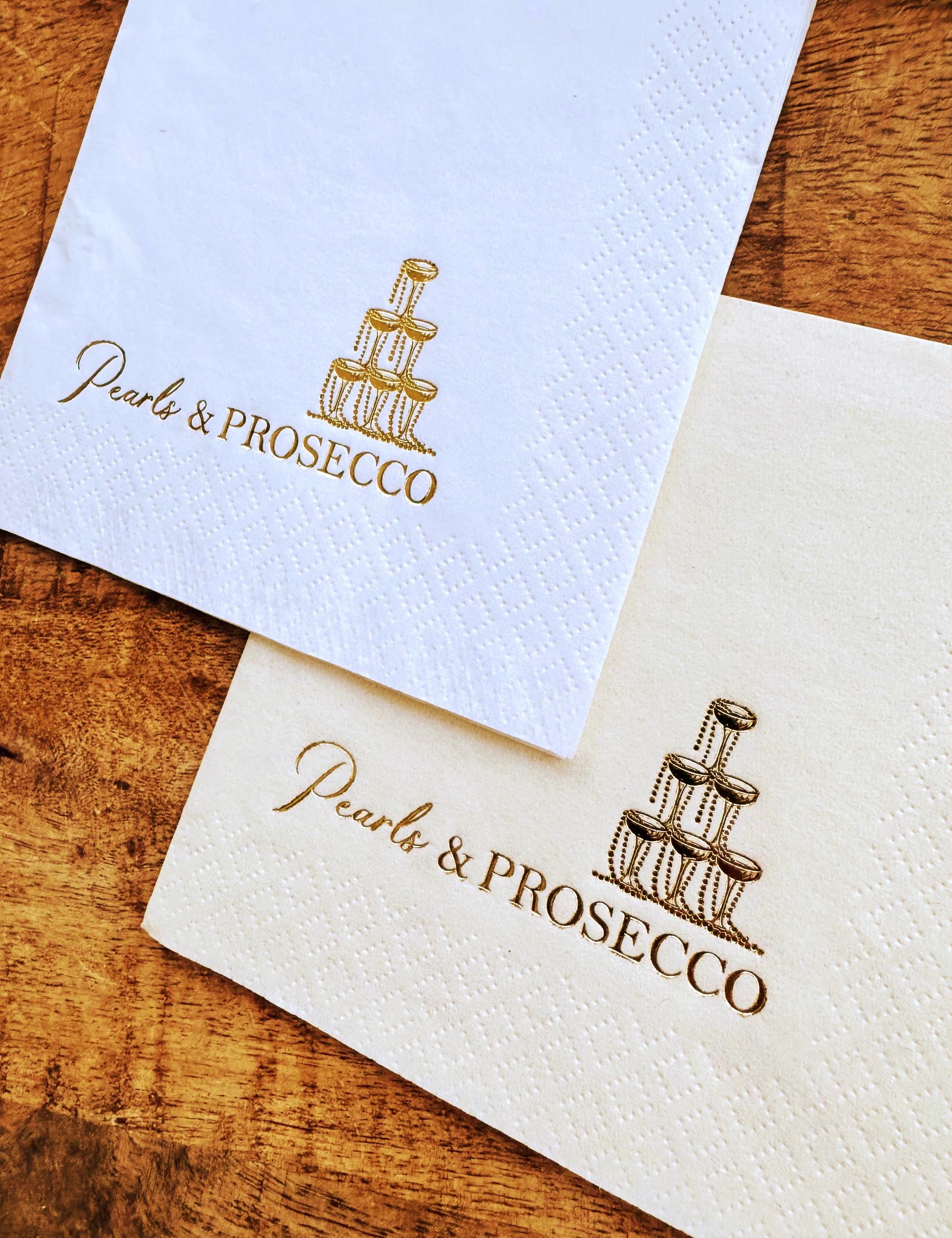 Pearls and Prosecco Napkins — Bridal Shower Cocktail Decor — Engagement ...