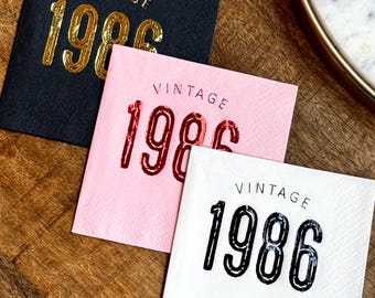 40th Birthday Napkins - Vintage 1986 - Foil Stamped Cocktail Party Table Decor
