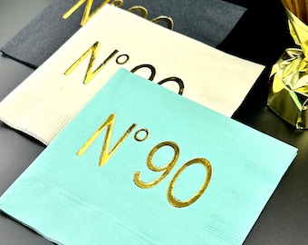 90th Birthday Napkins, Foil Stamped 3-Ply Paper, 5 x 5 Inch - No 90