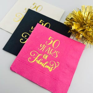 50th Birthday Decorations, 50 Years of Fabulous Cocktail Napkins, Hot Foil Stamped - Perfect for the 50th Milestone Celebration