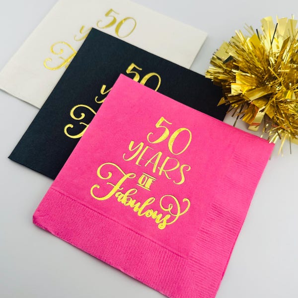 50th Anniversary Cocktail Napkins:  Various Colors - Foil Stamped - Set of 20