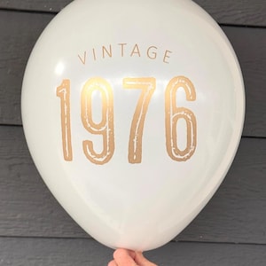 Globos de 50 cumpleaños estilo vintage de 1976 — Decoraciones de látex para fiestas de cumpleaños — Negro, azul marino, blanco Blanco