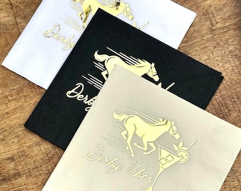 Derby Cocktail Napkins: Horse Racing Party Decor - Foil Stamped