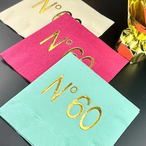 60th Birthday Decorations - 60th Cocktail Napkins - Couture Themed Birthday Napkins - Hot Foil Stamped