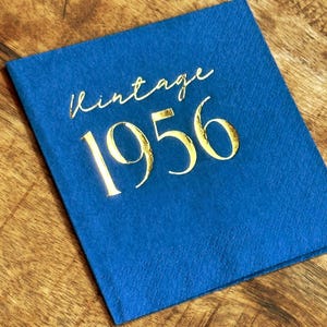 Vintage 1956 foil stamped napkins for milestone birthday party decor