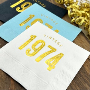 Serviettes de table 50e anniversaire, vintage 1974, décorations 50e anniversaire, serviettes cocktail cinquantième, serviettes pour boissons estampées à chaud image 7