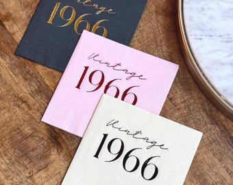 60th Birthday Napkins: Vintage 1966 - Various Color Options - Set of 20+