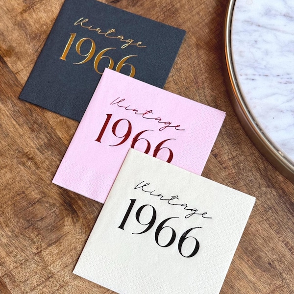 60th Birthday Napkins: Vintage 1966 - Various Color Options - Set of 20+