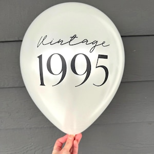 30th Birthday Decorations - Vintage 1995 Balloons - Thirtieth Party Balloons - Pearl White with Black Font, 12 inches