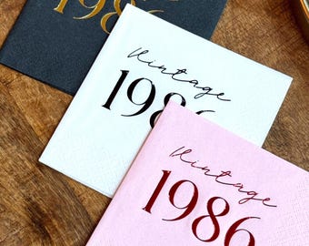 Servilletas de cumpleaños número 40, estilo vintage de 1986, con estampado metalizado — Decoración para fiestas de aniversario, juego de 20